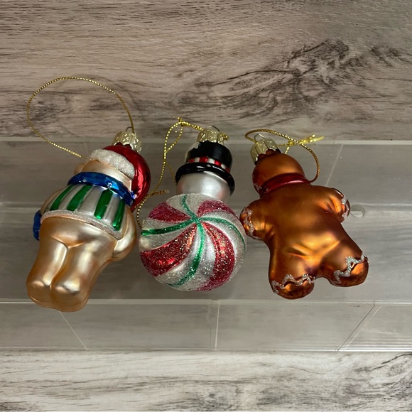 Lao Mai Blown Glass Glitter 3 Christmas Ornaments Gingerbread Man Bear Snowman - Picture 4 of 7